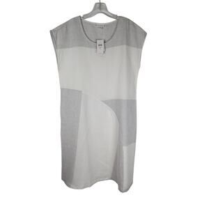 J Jill pure linen dress Sz M pet  gray/white colorblock shift bust 41" Hips 44"